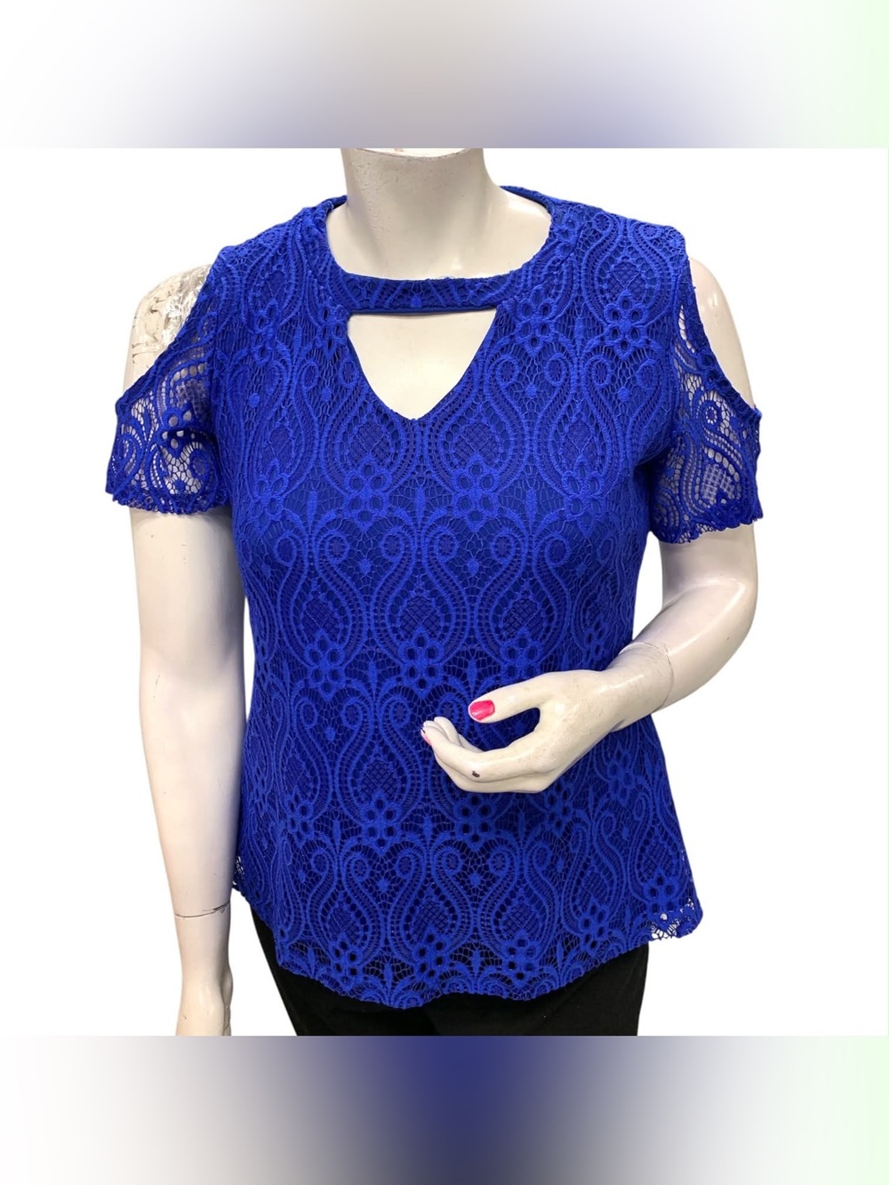 Ricki's Cobalt Blue Lace Cold-Shoulder Top Size L